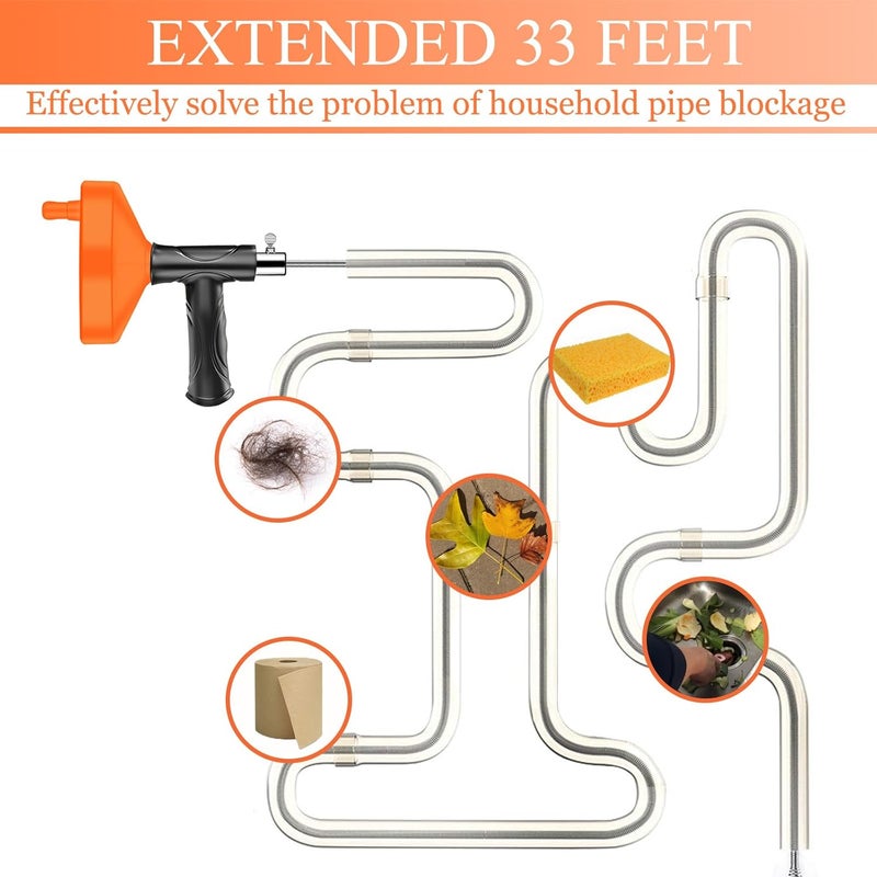 launary Drain Snake Auger, Plumbing Snake Drain Hair Clog Removal Tool, Heavy Duty Toilet Snake Auger, Sink Unclogger Drain Cleaner Tool for Bathroom Kitchen Tub Shower Drain Clog Remover with Gloves（33 Feet） - Image 3